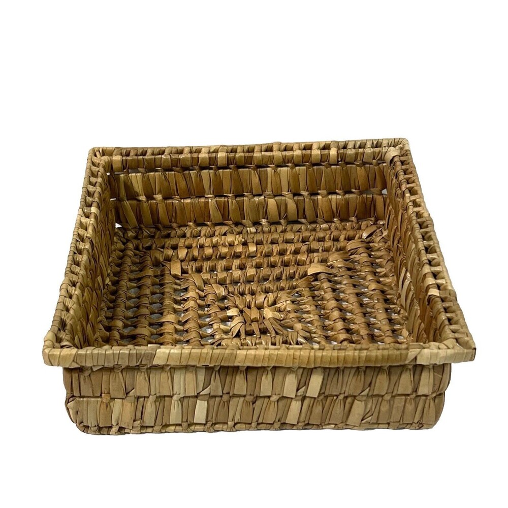 Vintage Square Woven Basket Catchall Interior Decor